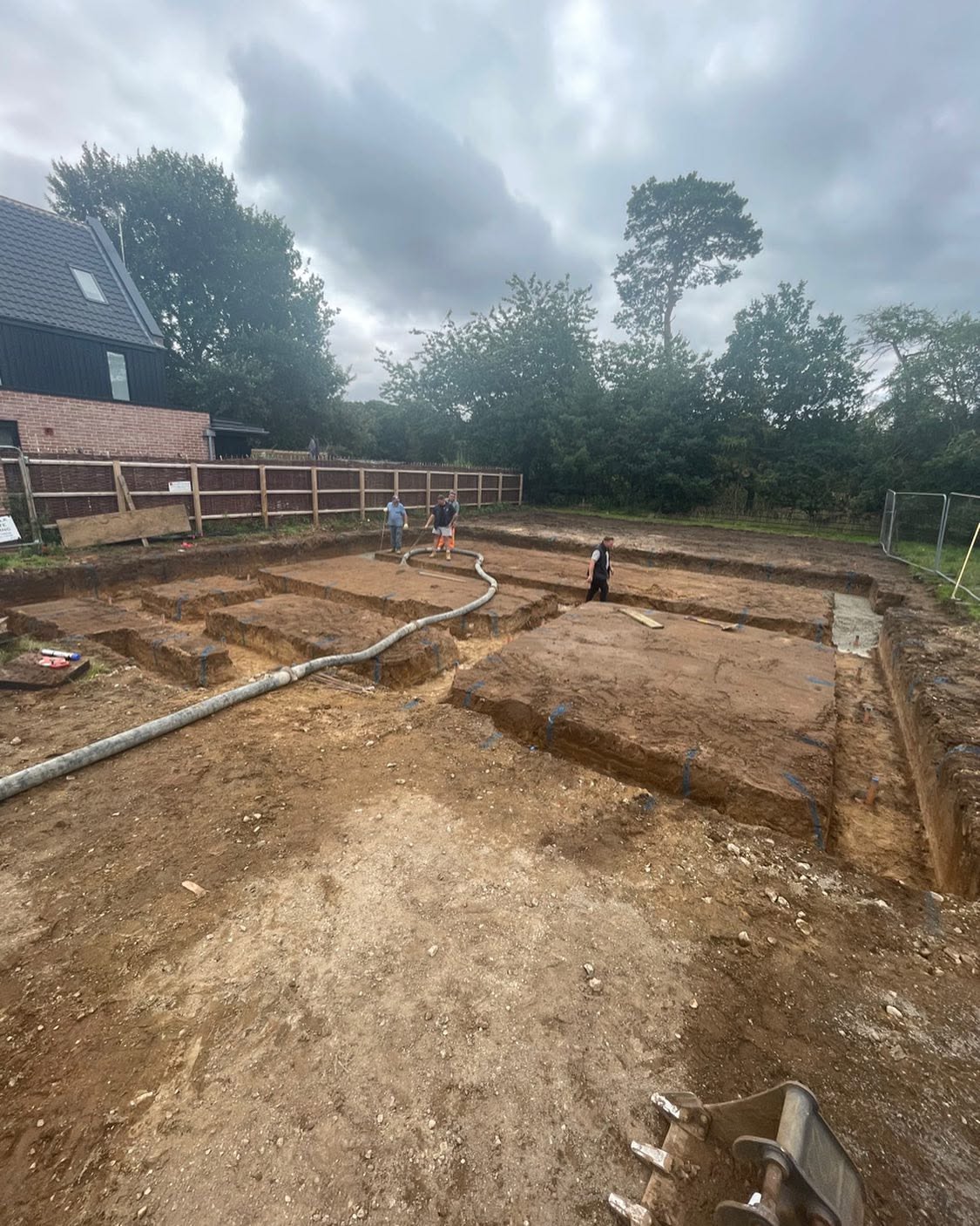 Excavated and poured foundations for a new build house