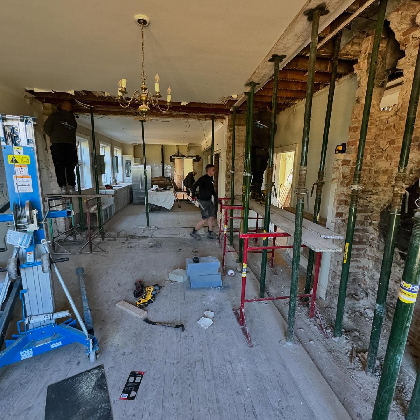 Internal walls removed with floors and ceilings temporarily propped